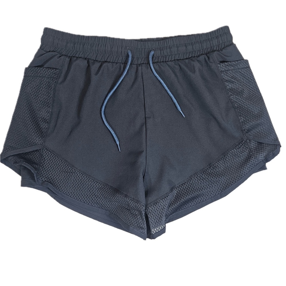 Love For Humanity Athleisure Shorts Womens Blue Gray Mesh Lined Running Athletic